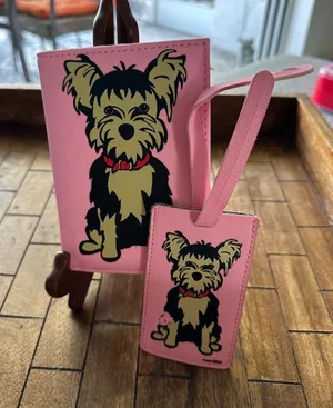 Marc Tetro Pink Yorkie Passport Cover‎ and Luggage Tag Set Travel Accessories thumbnail 1