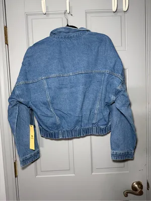 Mono B Blue Cropped Denim Jacket with Elastic Hem Size M thumbnail 4