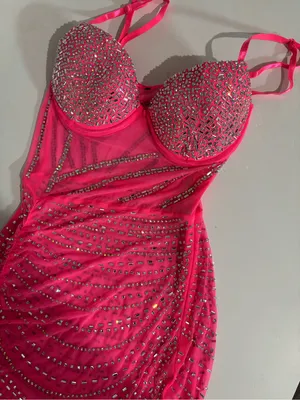 Hot Pink Embellished Mesh Bodycon Dress thumbnail 2