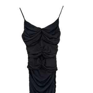 Oh Polly Black Ruched Mesh Cutout Bodycon Midi Dress Spaghetti Strap US 0 thumbnail 5