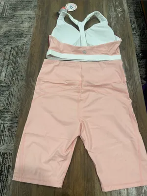 Two-Piece Active Set - Dusty Rose Bike Shorts & Burgundy Sports Bra thumbnail 4