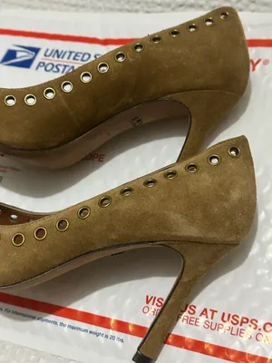 Coach varick grommet perforated suede pointed toe tan pumps thumbnail 7