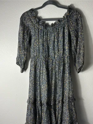 Anthropologie Kira Off-The-Shoulder Peasant Dress Blue Floral Size 0 thumbnail 7