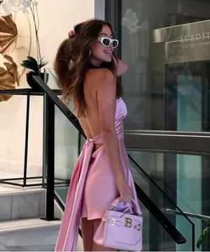 Zara dress mini halter pink satin bow wedding party coctail bridal shower evening thumbnail 4