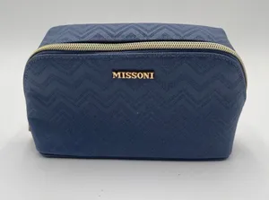 Missoni Small Travel Cosmetic Pouch Delta One Collection Toiletry Bag Blue Gold thumbnail 1