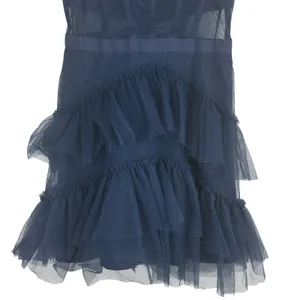 Next Up Corset Tiered Ruffle Mesh Mini Dress Navy Blue Party Cocktail Size 7/8 thumbnail 4