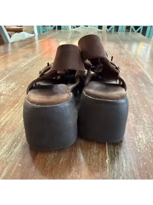 Vintage 90s Y2K Brown Leather Chunky Platform Fisherman Sandals Approx. Size 9 thumbnail 6
