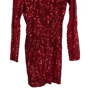 NWT Banjul Diva Boutique Sequin Mesh Mini Dress Red Glam Holiday Party Size L thumbnail 3