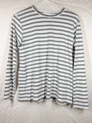 Lake White‎ Black Striped Pima Cotton Long Sleeve Top thumbnail 1