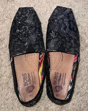 BOBS by Skechers‎ Black glitter 7Lace Slip-On Flats thumbnail 1