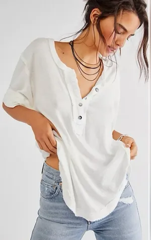 Free People We the Free White Heritage Henley Top Linen Cotton Oversized XS Boho thumbnail 1