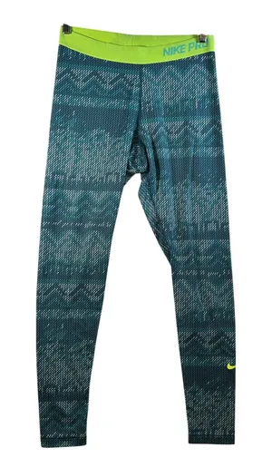 Nike‎ Pro Dri Fit Teal Geometric Print Leggings Womens Size Large thumbnail 1