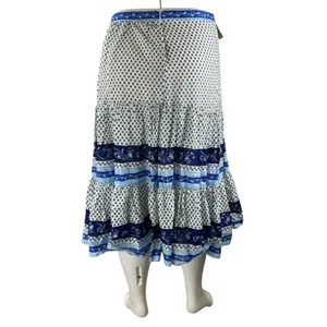 NEW J.Crew White Blue Floral High Waisted Boho Tiered A Line Midi Skirt Size M thumbnail 3