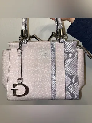 Guess Pink Monogram Satchel with Snake-Print Trim thumbnail 2
