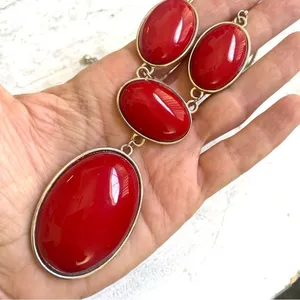 Red silver tone pendant necklace thumbnail 5