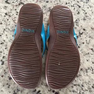Vionic Bella II Sandal Womens 7 Turquoise Blue Coastal Preppy Bow Orthotic Thong thumbnail 4