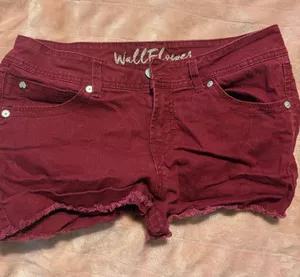 Wild Flower burgundy denim shorts with design on back pocket thumbnail 1