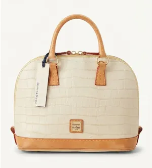 Dooney & Bourke Womens Satchel White Leather Croc Zip Zip Satchel Dome Bag thumbnail 1