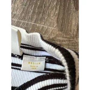 Maeve‎ Anthropologie Medium Womens Top Stretch Black White Short Sleeve Striped thumbnail 9