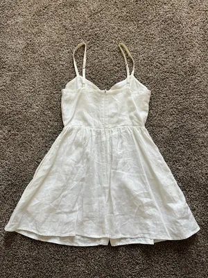 Reformation Linen Mini Dress Off White Spaghetti Straps V-Neck Button Up Size 0 thumbnail 8
