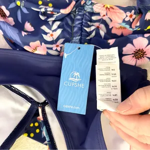 New CUPSHE Ruched Cinch Side Bottom Twist Front Blue Floral Beach Boho Bikini Sm thumbnail 11