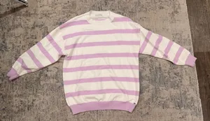 Final price Q2 White and Light Lavender Striped Crewneck Sweater thumbnail 1