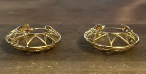 Gold Tone Geometric Puffed Hoop Earrings thumbnail 2