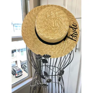 Bride Custom Wicker Straw Hat w/ Black Bow Hand Painted Vynl thumbnail 8