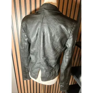 7 For all Mankind Women Rumble Leather Jacket Size S black moto style short thumbnail 4