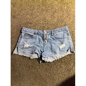 Rip‎ Curl Womens Distressed Denim Cut Off Shorts Light Wash Button Fly Size 7 thumbnail 2