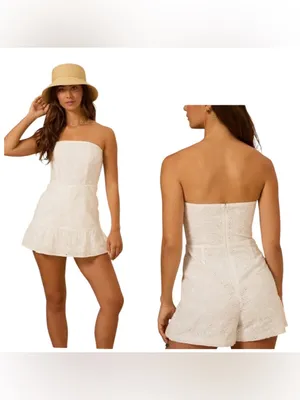 ALTAR’D STATE Baylyn Eyelet Strapless Corset Romper White Size L NEW thumbnail 2