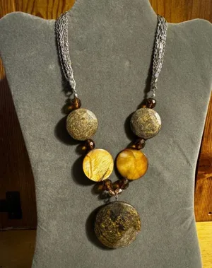 Bronzite Shell Statement Silver Tone Necklace Brown thumbnail 1