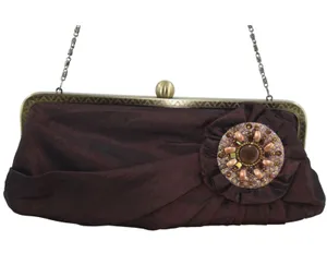 Brown‎ Beaded Evening Bag Party Clutch Purse Formal Occasion Chain Strap thumbnail 1
