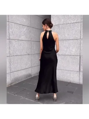 ZARA Black Maxi Halter Dress with Silver Embellished Neck thumbnail 10