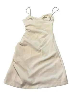 ZARA Asymmetric Satin Effect Ruched Mini Dress with Rhinestone Straps – White/Ecru, Size S thumbnail 2