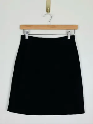 Wilson's Leather Vintage Black Suede Leather A-Line Mini Skirt 90s Minimalist Size 8 thumbnail 2