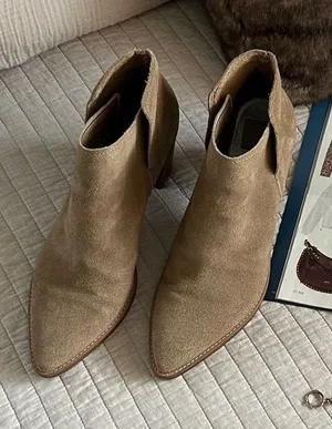 Anthropologie Dolce Vita tan suede leather western pointed toe block heeled booties 11 thumbnail 1