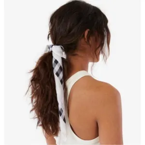 H by Halston Checkered Bandana, One Size, Black/White thumbnail 6