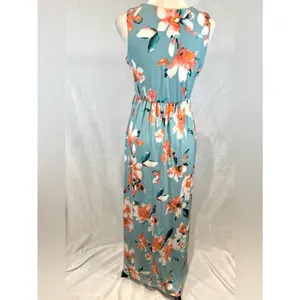 Boutique light blue floral garden party maxi dress with pockets size medium thumbnail 4