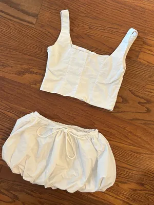 MISSGUIDED White Corset Tank Top Bubble Hem Mini Skirt Matching Set Size XS thumbnail 3