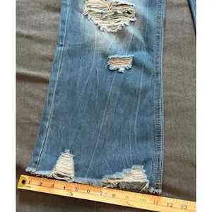 Melarey Blue Distressed Wide Leg Jeans Light Wash Frayed Hem Size L thumbnail 7