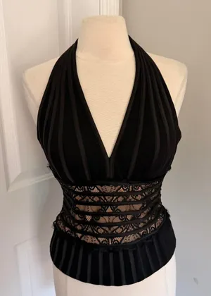 Y2K BLACK CACHE LACE OVERLAY HALTER NECK TOP thumbnail 1