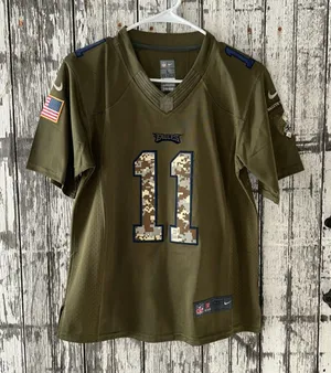 Eagles football Salute to Service special edition green Wentz #11 NFL jersey thumbnail 1