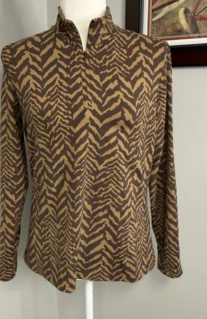 J.McLaughlin Zebra Print Quarter Zip Mock Neck Top Brown Tan Large thumbnail 1