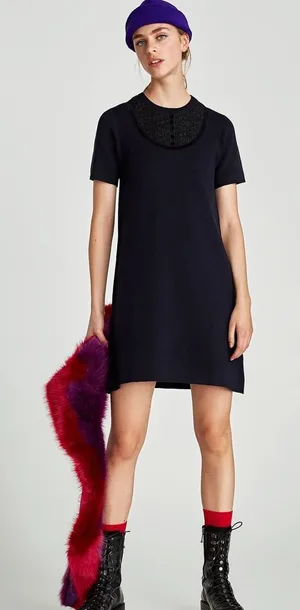 Zara Knit Navy Blue Mini Dress Short Sleeves Large Casual Streetwear‎ thumbnail 1