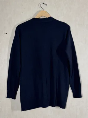 Ann Taylor Women’s 100% Cashmere Knit Cardigan Sweater V-Neck in Navy M thumbnail 4