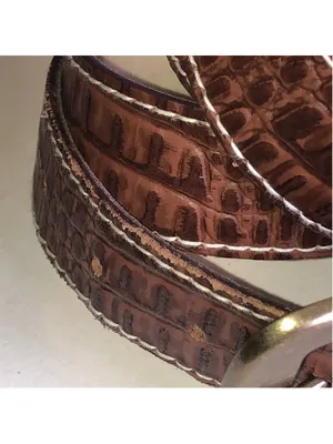 Brown Croc-Embossed Faux Leather Belt with Brass Buckle thumbnail 4