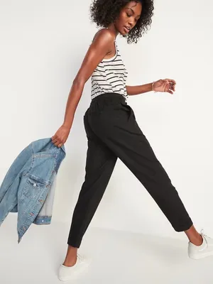 Old Navy High-Waisted Linen-Blend Straight Cropped Pants M Tall in Black Jack thumbnail 4
