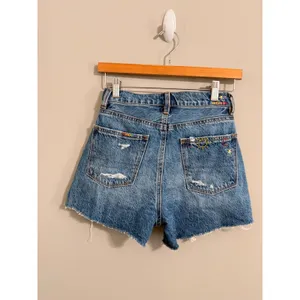 American Eagle Denim Shorts Womens 00‎ Blue Rainbow Embroidered Distressed thumbnail 6