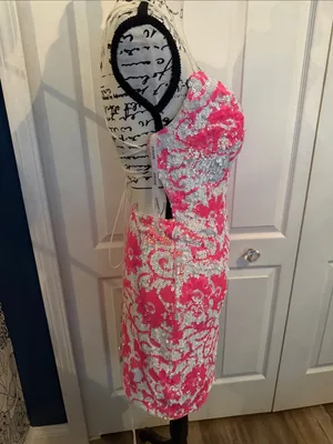 Jovani Pink and White Sequin Floral Mini Dress thumbnail 8